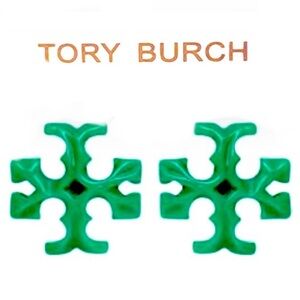 Tory Burch large green logo earrings